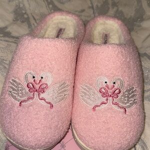 NWT Pink Bow Coquette Swan Slippers